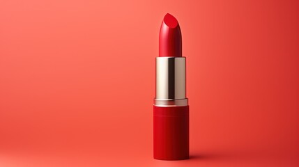 Red lipstick on a red background. 3d rendering. Mockup. Generative AI
