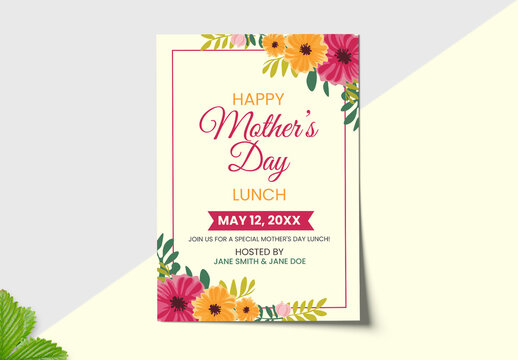 Mother‘s Day Lunch Flyer Layout with Illustrative Flowers