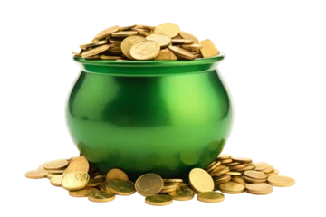 Foto op Plexiglas Large Green Pot with Gold Coins Isolated on transparent Background. St. Patrick's Day concept © PNG STOCK