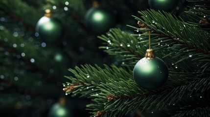 Fototapeta na wymiar Festive Macro Christmas Tree Background AI Generated