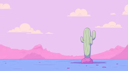 Poster A lone cactus stands tall against the backdrop of a desert storm water color, cartoon, hand drawing, animation 3D, vibrant, minimalist style. ai generated. © Tanakata