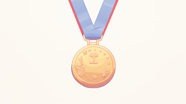 The gold medal around the winner's neck water color, cartoon, hand drawing, animation 3D, vibrant, minimalist style. ai generated.