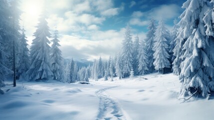 Fototapeta na wymiar Beautiful winter landscape with snow covered fir trees in the mountains. Generative AI