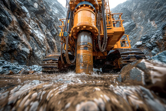 Rock and stone drilling in a building site. Professional drilling rig