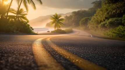 Obraz premium realistic photography of an asphalt road that connects directly to an exotic beach