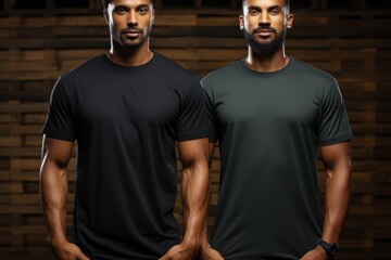 Stylish Male Model Wearing Plain Black Bella 3001 T-Shirt AI Generated - obrazy, fototapety, plakaty