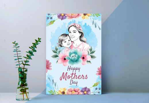 Watercolor Mother&rsquo;s Day Greeting Card Template