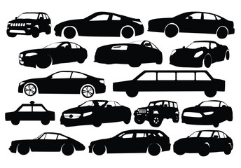 car silhouettes set - vector illustration. - obrazy, fototapety, plakaty