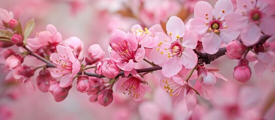 Naklejka premium Blush in Bloom: Pink Spring Blossoms Take Center Stage with an Abundance of Pink, Spring, and Flowers
