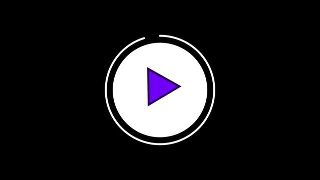 Abstract video player button icon white color circle animation. Music play button purple triangle on the black background.