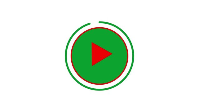 Abstract video player button icon green circle animation. Music play button magenta triangle on the white background. 