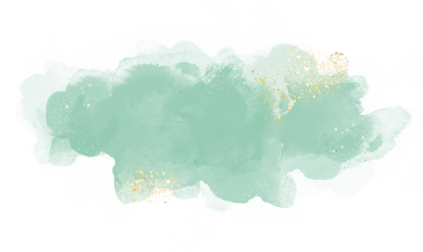 Pastel green modern watercolor brush stroke splash with luxury golden frame and glitter gold lines round contour frame for banner or logo wedding elements