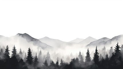 Minimalist Monochrome Landscapes: Foggy Black Forest Design for Poster, Calendar, Wallpaper, Card, Postcard, Mural AI Generated
