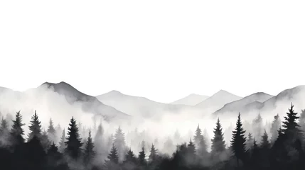Rollo Minimalist Monochrome Landscapes: Foggy Black Forest Design for Poster, Calendar, Wallpaper, Card, Postcard, Mural AI Generated © Alex