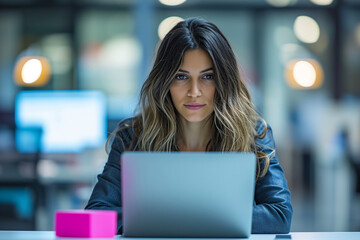 Fototapeta premium Focused Woman Working on Laptop in Office