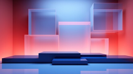 Abstract background for product presentation, 3d render, square geometric shape, podium Generative AI