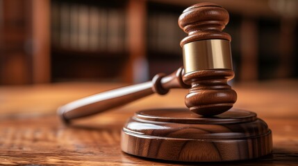 Wooden judge's gavel on a wooden table. Law concept