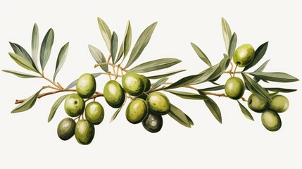 Fresh Olive Fruits and Branches with Leaves AI Generated