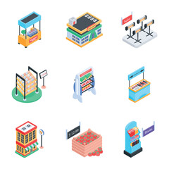 Product Stalls Isometric Icon Bundle 
