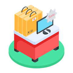 Get this isometric icon of billing counter 