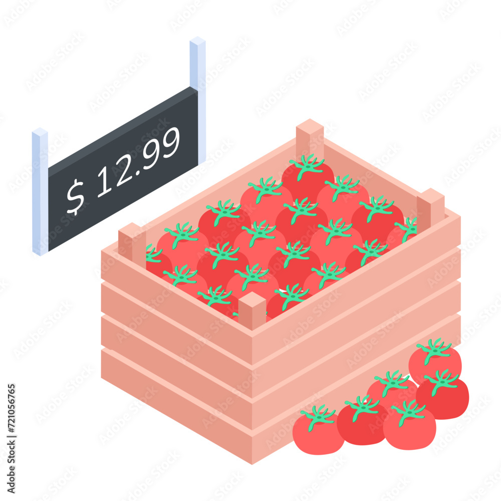 Sticker premium isometric icon of vegetable counter