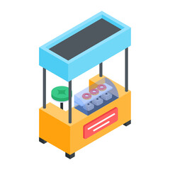 Easy to edit isometric icon of dessert stall 