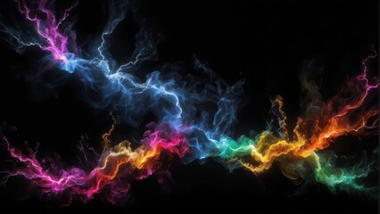 smoke multi-colored with lightning inside black background, 