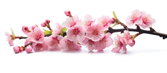 Fototapeta na wymiar Pink cherry blossoms isolated on white background