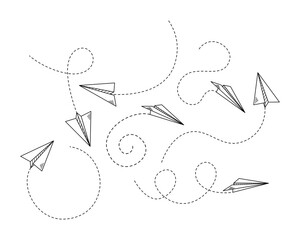set of doodle paper plane icons. hand drawn paper plane