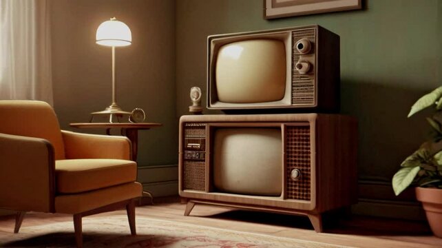 Nostalgic Atmosphere: Visual Recreation with Old School TV and Retro Style, 4K