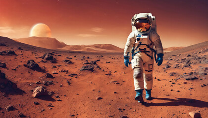 Astronaut exploring on Mars Martian Red Planet