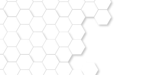 Abstract 3d background with hexagons pattern with hexagonal white and gray technology line paper background. Hexagonal vector grid tile and mosaic structure mess cell. white and gray hexagon.