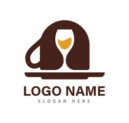 coffee cup with wine glass logo design vector illustration for cafe
