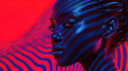 Foto auf Alu-Dibond Beautiful black woman pop art effect photo portrait, , young adult girl face, bright neon modern background, 8 march or women power and beauty concept, AI generated © Maria Zamchiy 