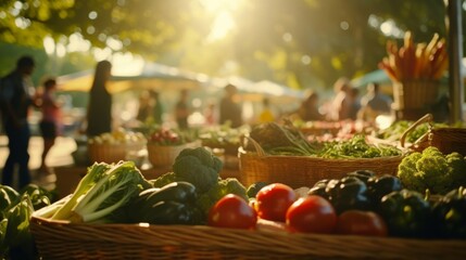 Fresh Produce at a Sunny Outdoor Farmers Market - obrazy, fototapety, plakaty