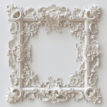 White plaster frame with uzovari on a white background
