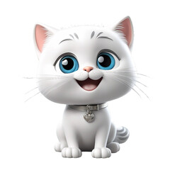 Fototapeta premium Cute tiny cat animation on a white backdrop created by AI.