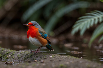 Fototapeta premium European Robin bird in the side of river