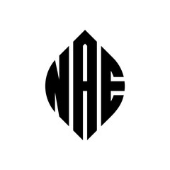 NAE circle letter logo design with circle and ellipse shape. NAE ellipse letters with typographic style. The three initials form a circle logo. NAE circle emblem abstract monogram letter mark vector.
