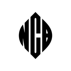 NCB circle letter logo design with circle and ellipse shape. NCB ellipse letters with typographic style. The three initials form a circle logo. NCB circle emblem abstract monogram letter mark vector.