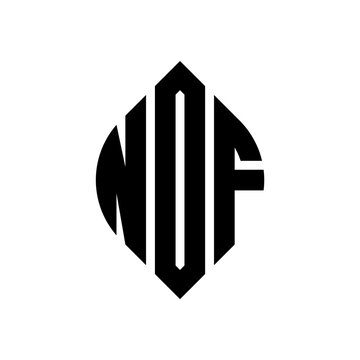 NDF circle letter logo design with circle and ellipse shape. NDF ellipse letters with typographic style. The three initials form a circle logo. NDF circle emblem abstract monogram letter mark vector.