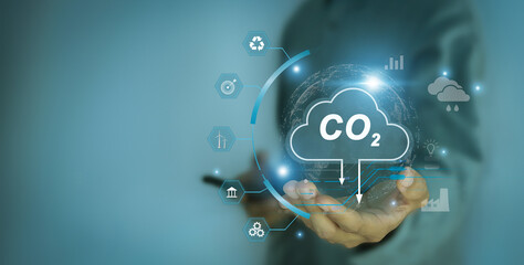 The carbon neutral concept reduces CO2 emissions, reducing global warming. Goal of net zero carbon...