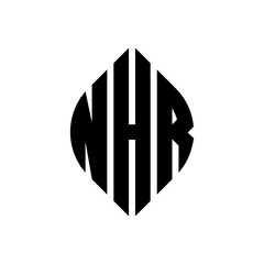 NHR circle letter logo design with circle and ellipse shape. NHR ellipse letters with typographic style. The three initials form a circle logo. NHR circle emblem abstract monogram letter mark vector.