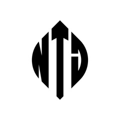NTJ circle letter logo design with circle and ellipse shape. NTJ ellipse letters with typographic style. The three initials form a circle logo. NTJ circle emblem abstract monogram letter mark vector.