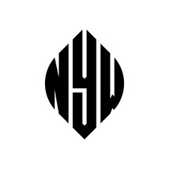 NYW circle letter logo design with circle and ellipse shape. NYW ellipse letters with typographic style. The three initials form a circle logo. NYW circle emblem abstract monogram letter mark vector.