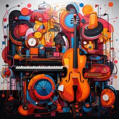 painting of musical instruments with a dark and funky theme