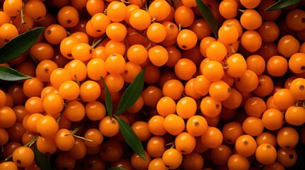 Extreme Closeup of Sea Buckthorn Berries AI Generated - obrazy, fototapety, plakaty