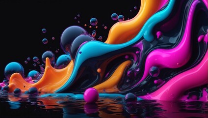 abstraction on a black background Glow Shapes Neon Bright Color 3D Liquid Bubbles