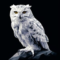 an owl sits on a rock on a black background in this digital artwork by david