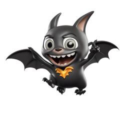 Fototapeta premium Happy bat cartoon flying on a white backdrop produced by AI